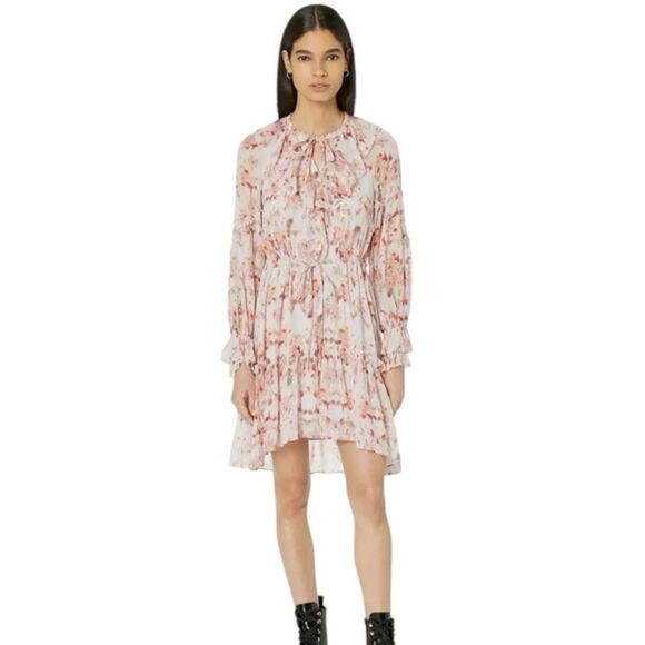 All Saints Ava Momo Frill Floral Dress Puff Sleeves V-neckline NWT Size 10 - Picture 1 of 10